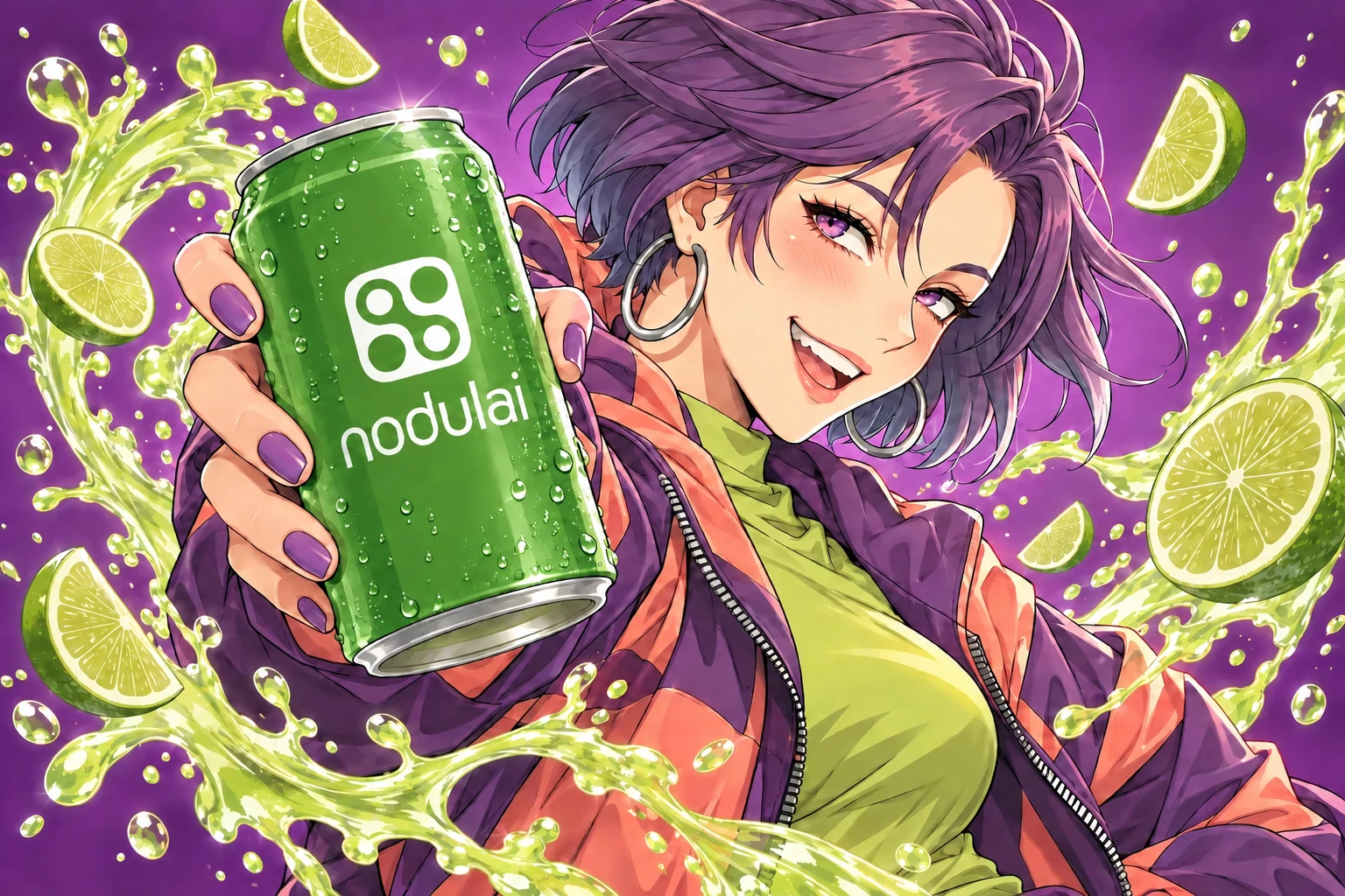 Anime character holding a green NodulAI can.